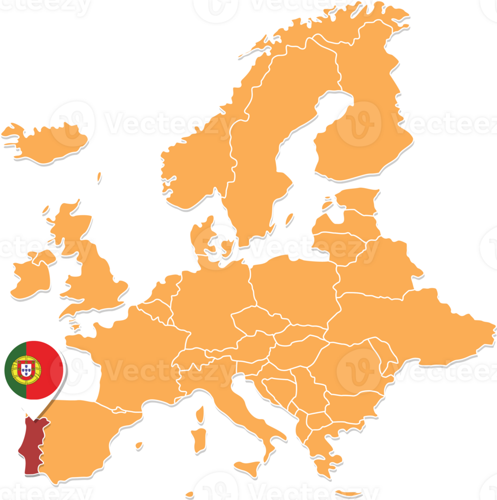 Portugal mapa dentro Europa, Portugal localização e bandeiras. png