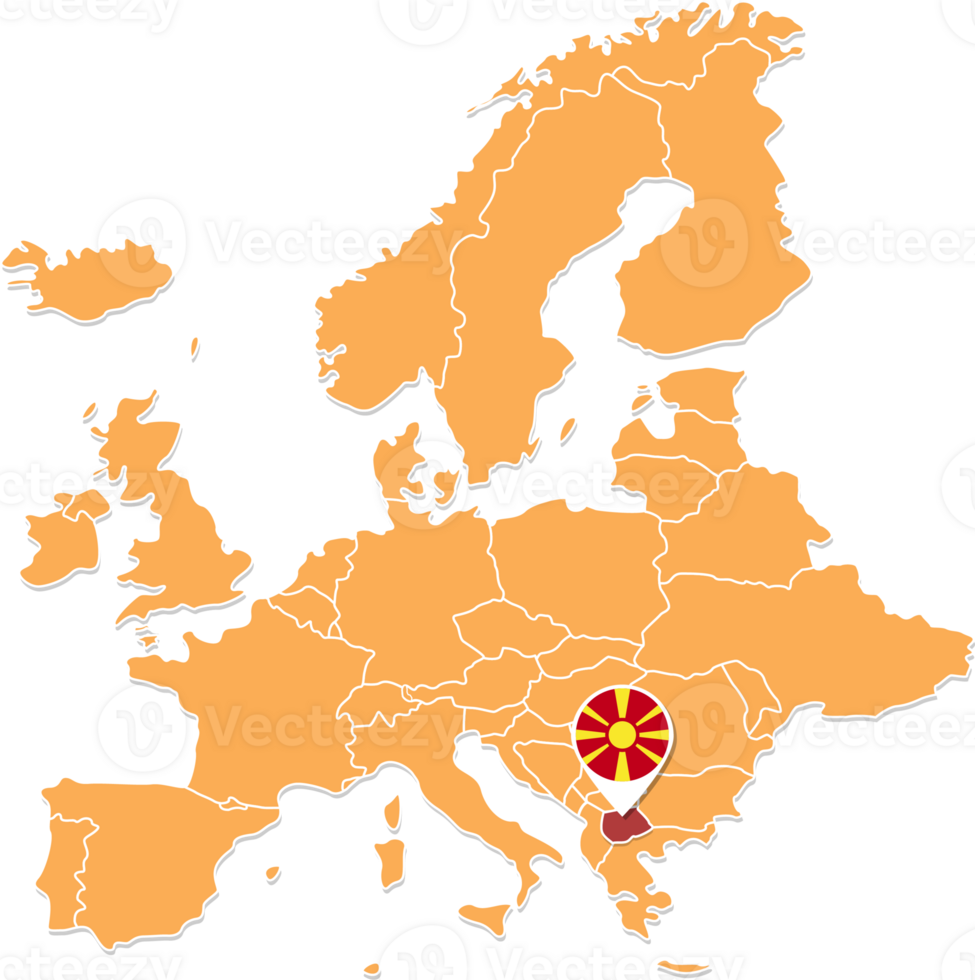 North Macedonia map in Europe, North Macedonia location and flags. png