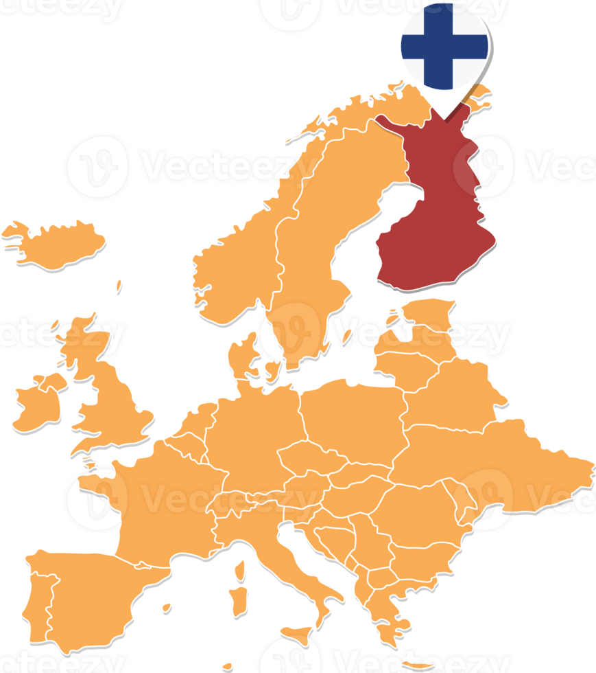 Finlândia mapa dentro Europa, Finlândia localização e bandeiras. png