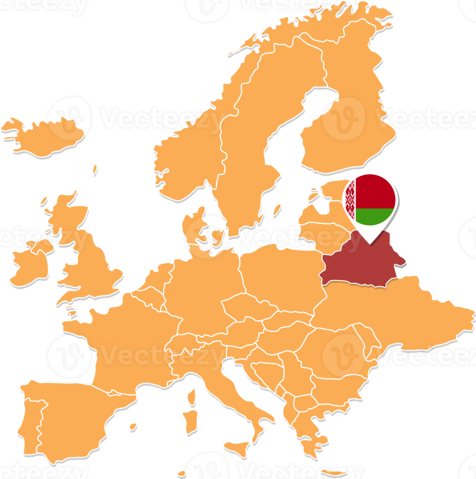 Belarus map in Europe, Belarus location and flags. png