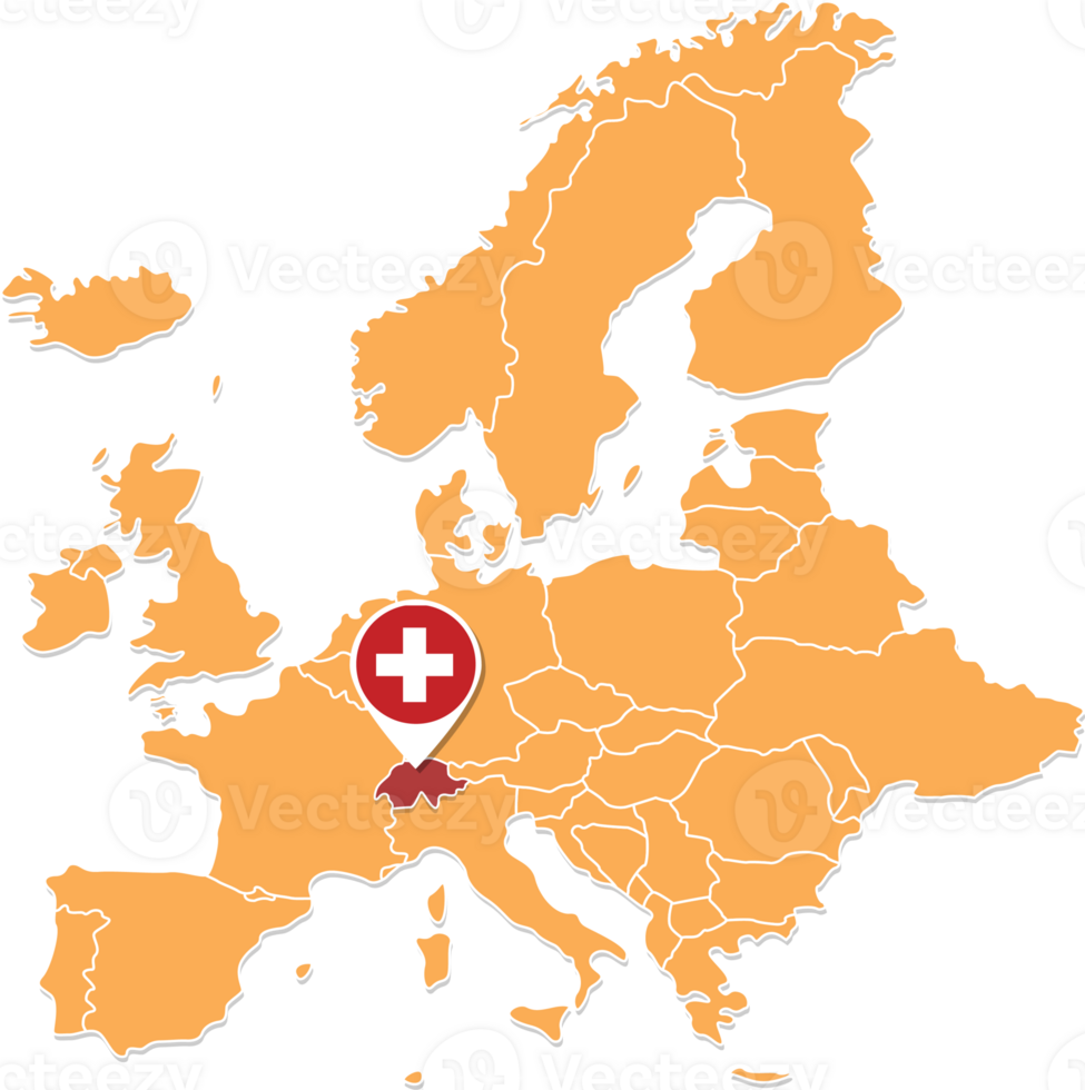 Switzerland map in Europe, Switzerland location and flags. png