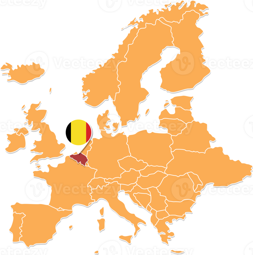 Belgium map in Europe, Belgium location and flags. png