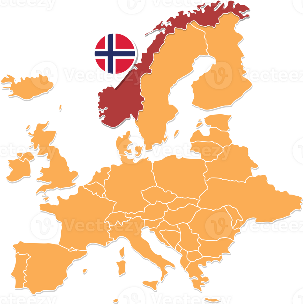 Noruega mapa dentro Europa, Noruega localização e bandeiras. png