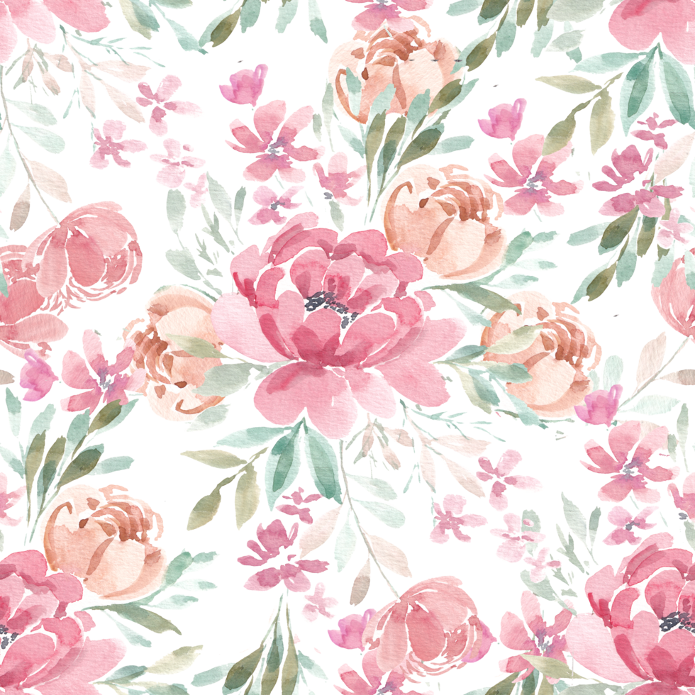 Red Peony Watercolor Flower Seamless Pattern png