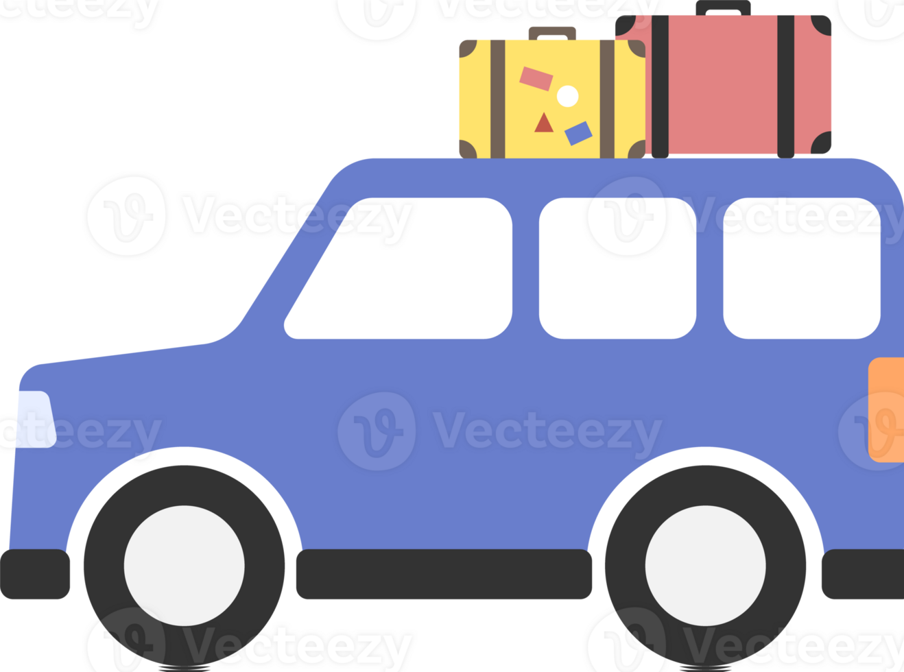 blue car with travel bag on top cartoon element png