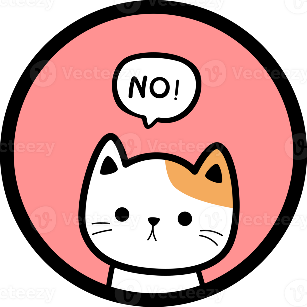 cute cat say no with round background flat cartoon illustration ...