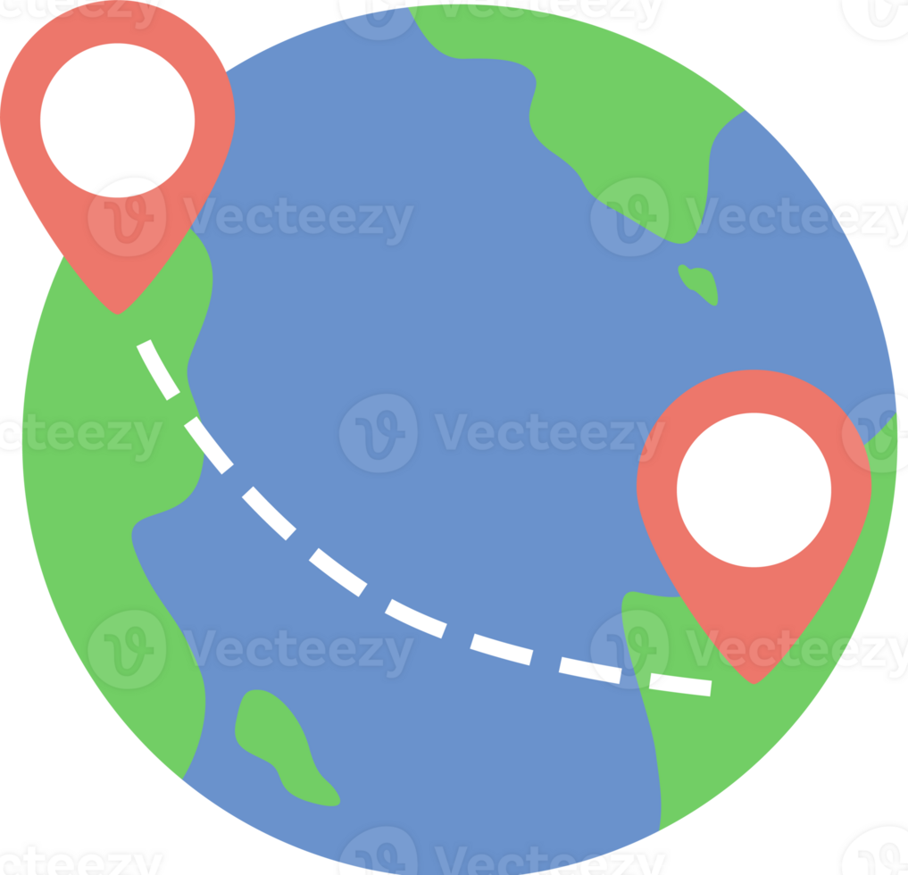 the earth with red pin marks travel icon png