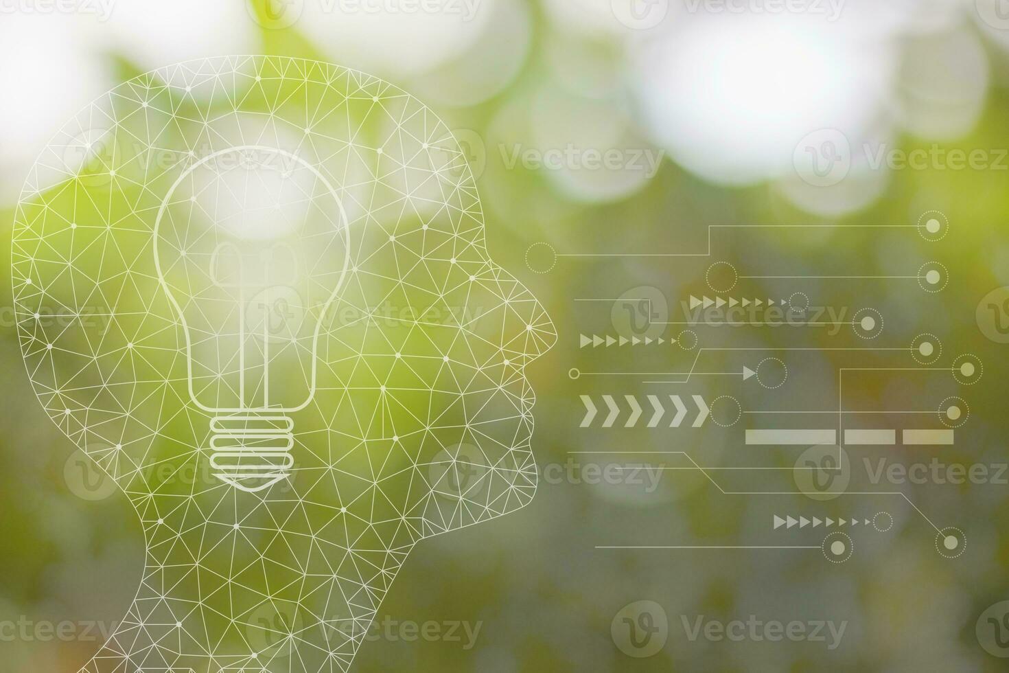 business man idea with blub light sketch, polygon head on blur background photo