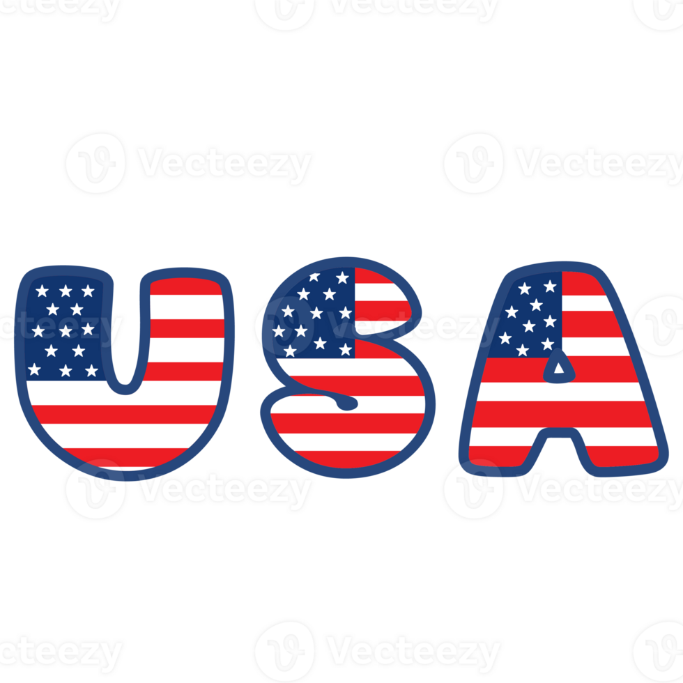 USA word in flag colors design png