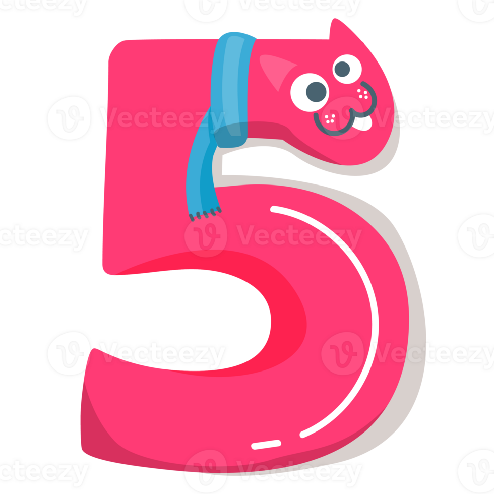 number with Cut cat style design graphic png