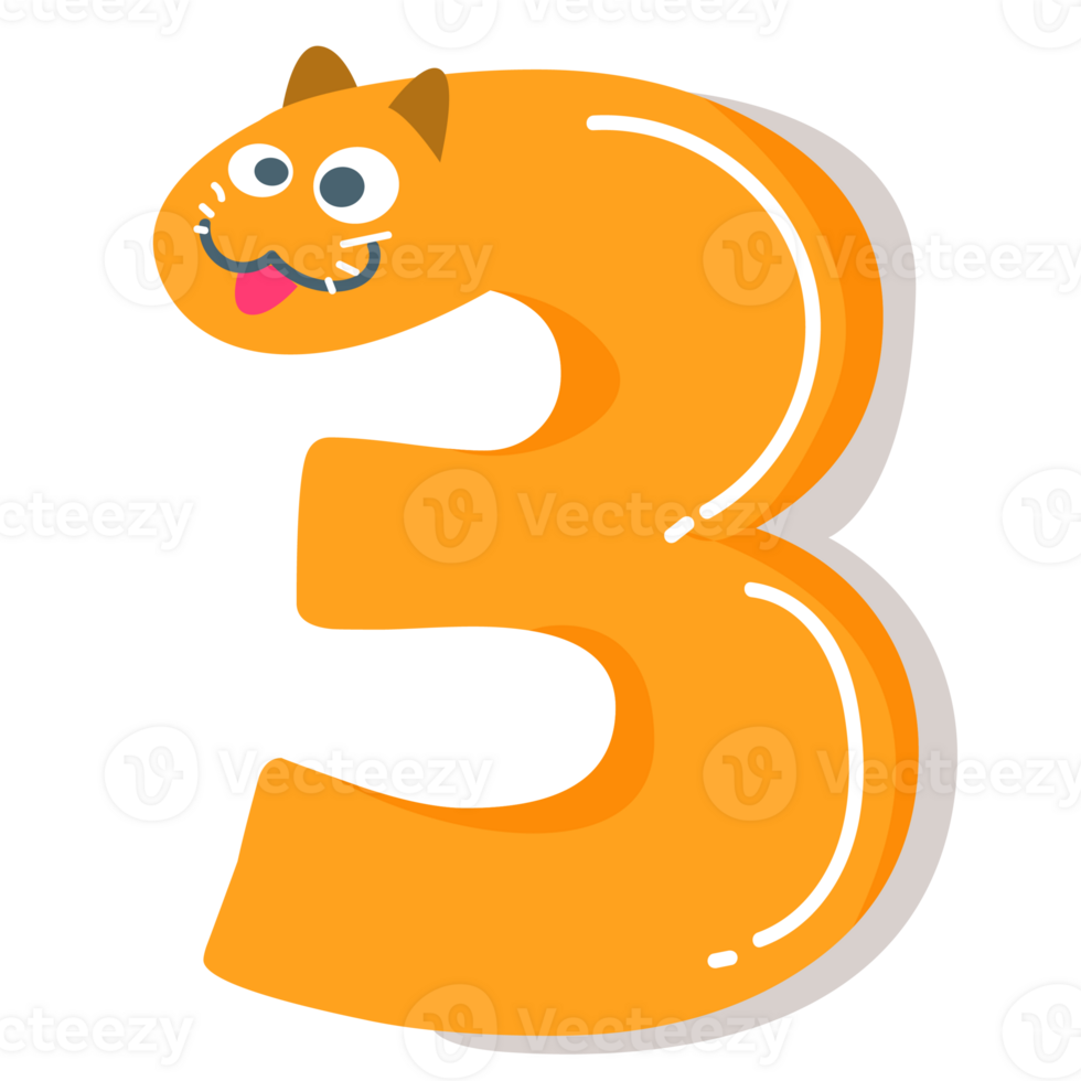 number with Cut cat style design graphic png