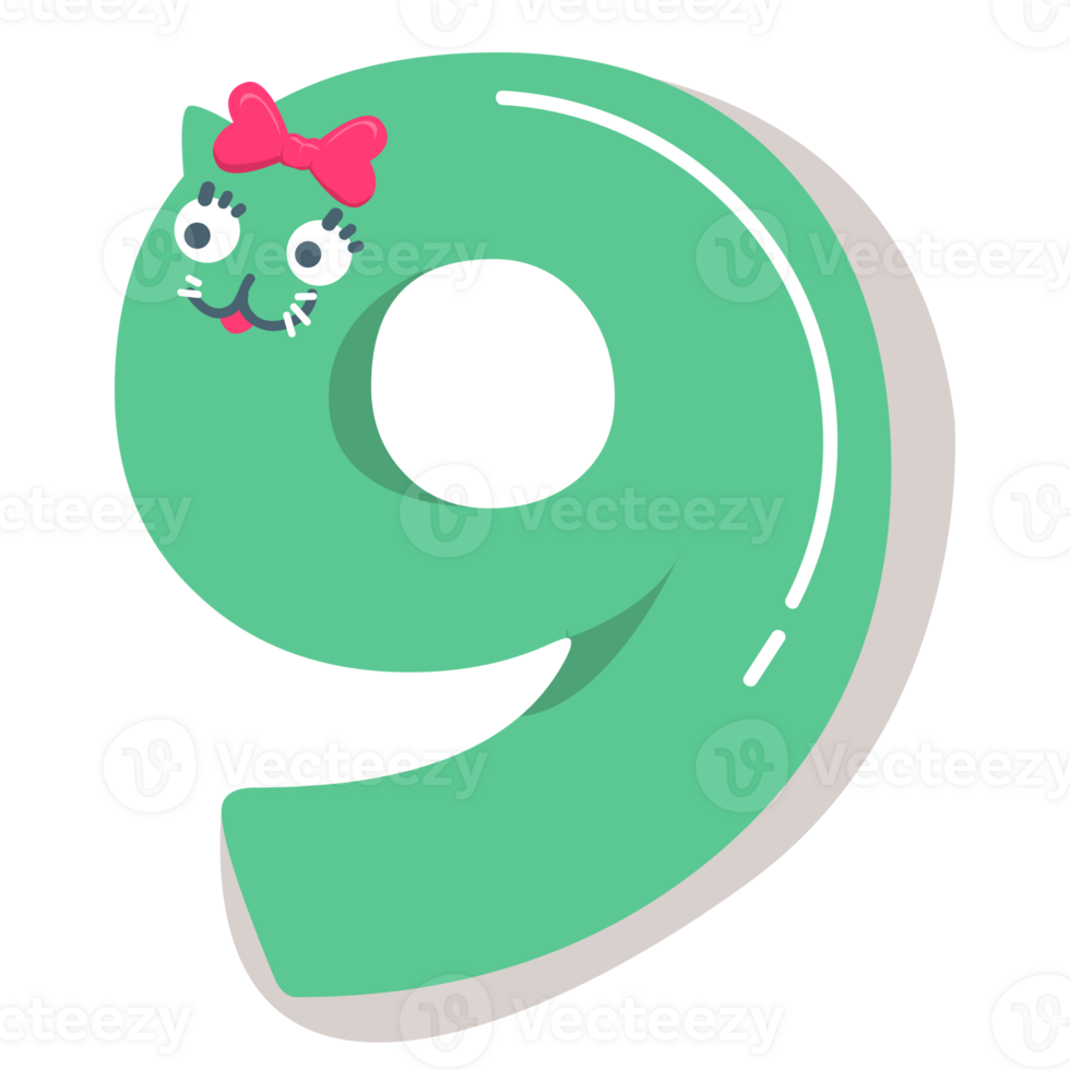 number with Cut cat style design graphic png