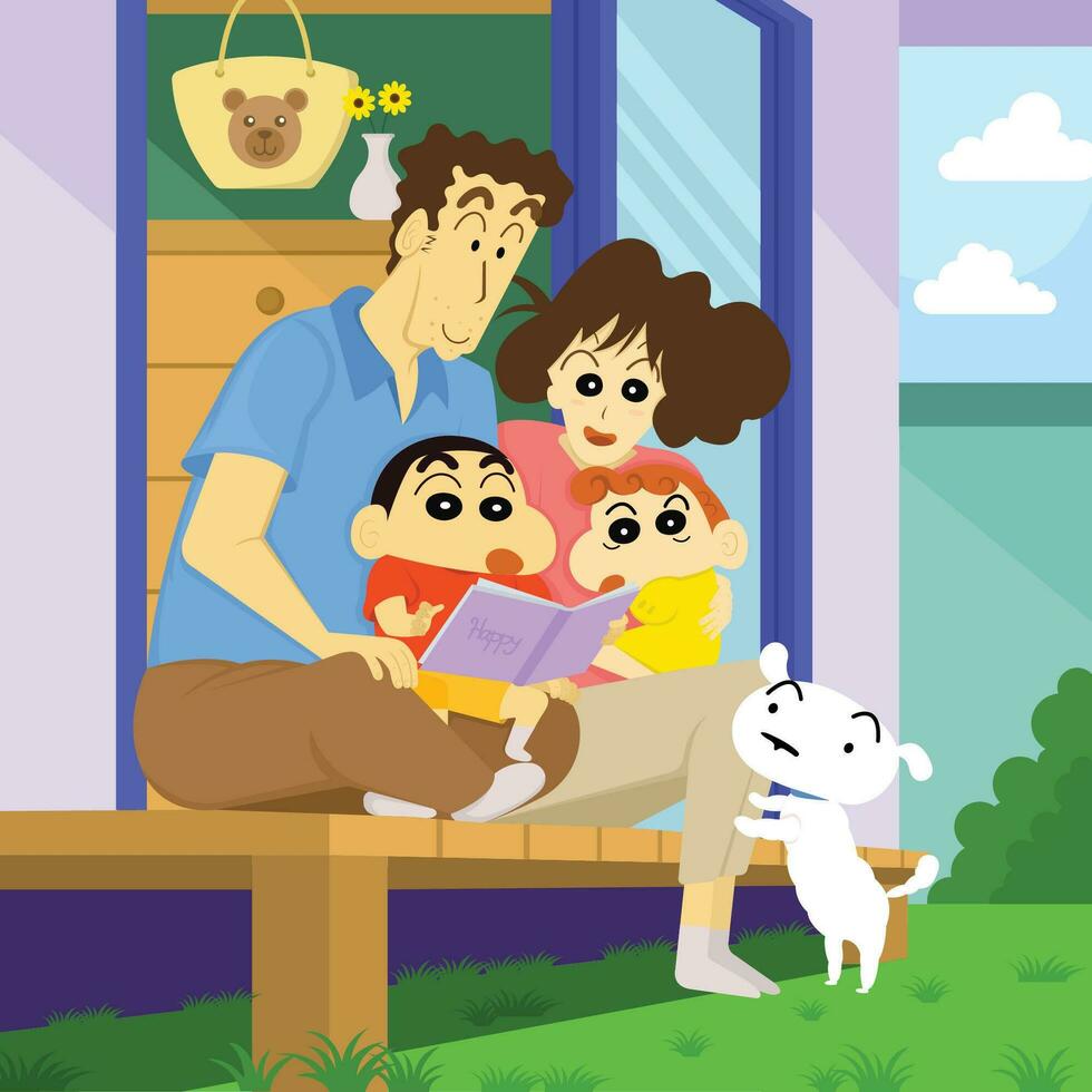 Happy Family Read Book Together vector