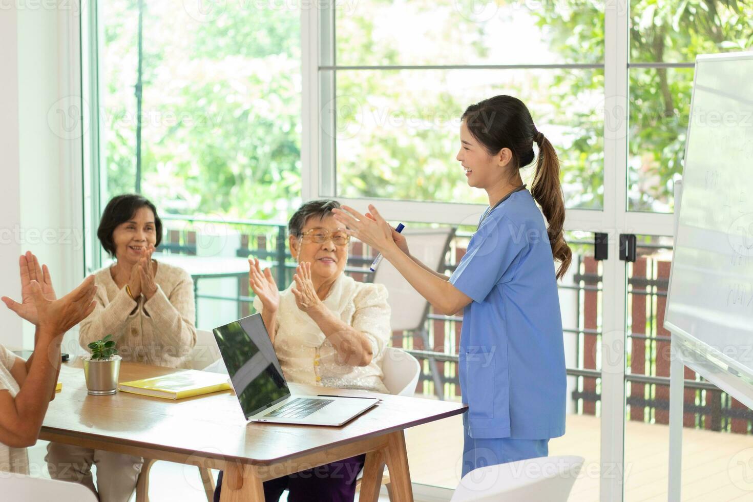 Nursing Home Care concept.Group of happy Asian seniors. photo