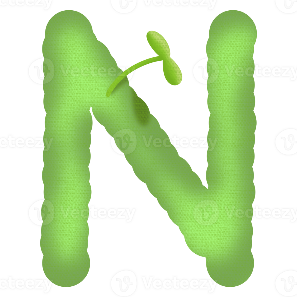 Green english alphabet and little tree png