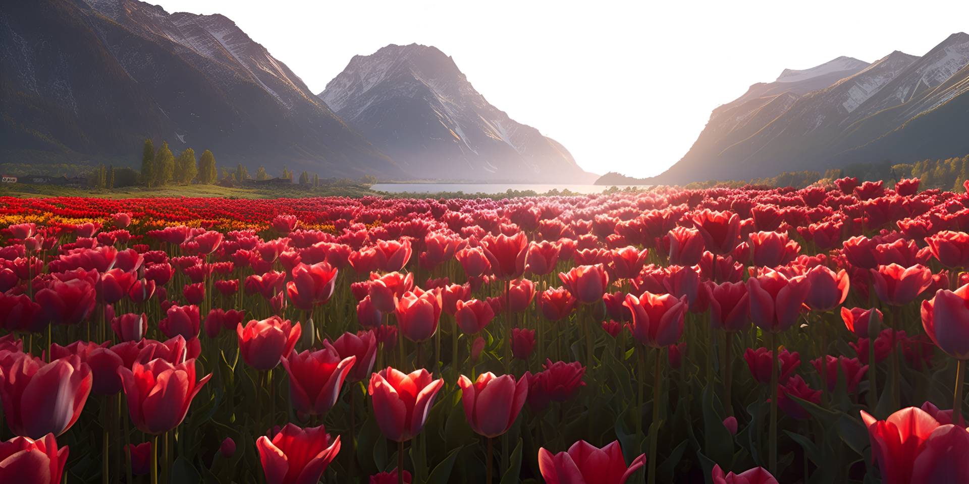 Rural Tulip Farm in the Springtime generative with AI png