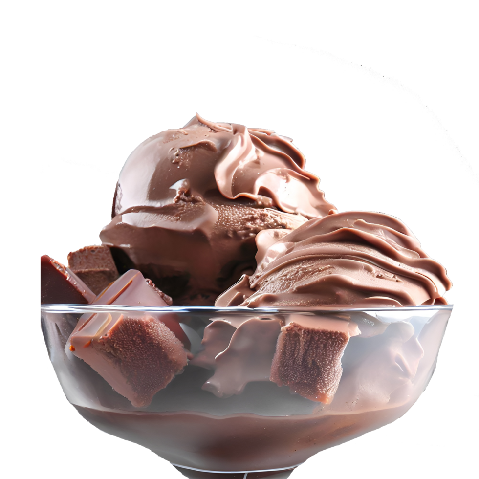 Chocolate Ice Cream in a Glass Bowl generative with AI png