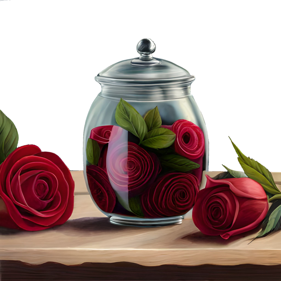 Romantic Red Roses Bouquet in a Vase generative with AI png