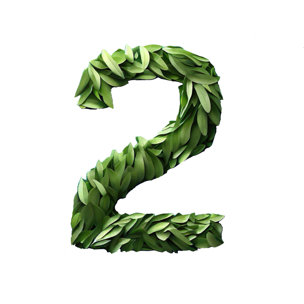 Number 2 with 3d leaf effect with transparent background generative with AI png