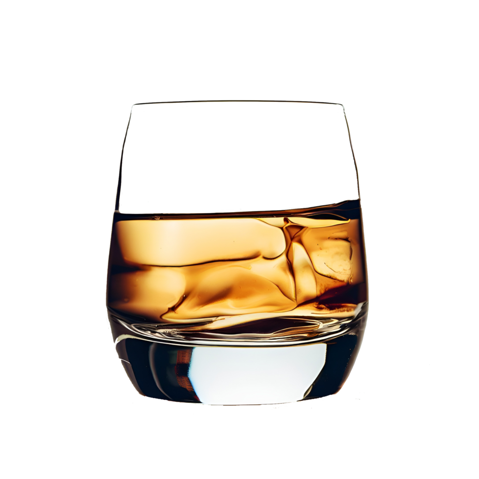 Classic Whiskey Pour on Clear Glass with Diced Ice generative with AI png