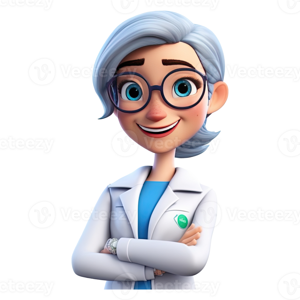 3D Happy cartoon doctor. Cartoon doctor on transparent background. png