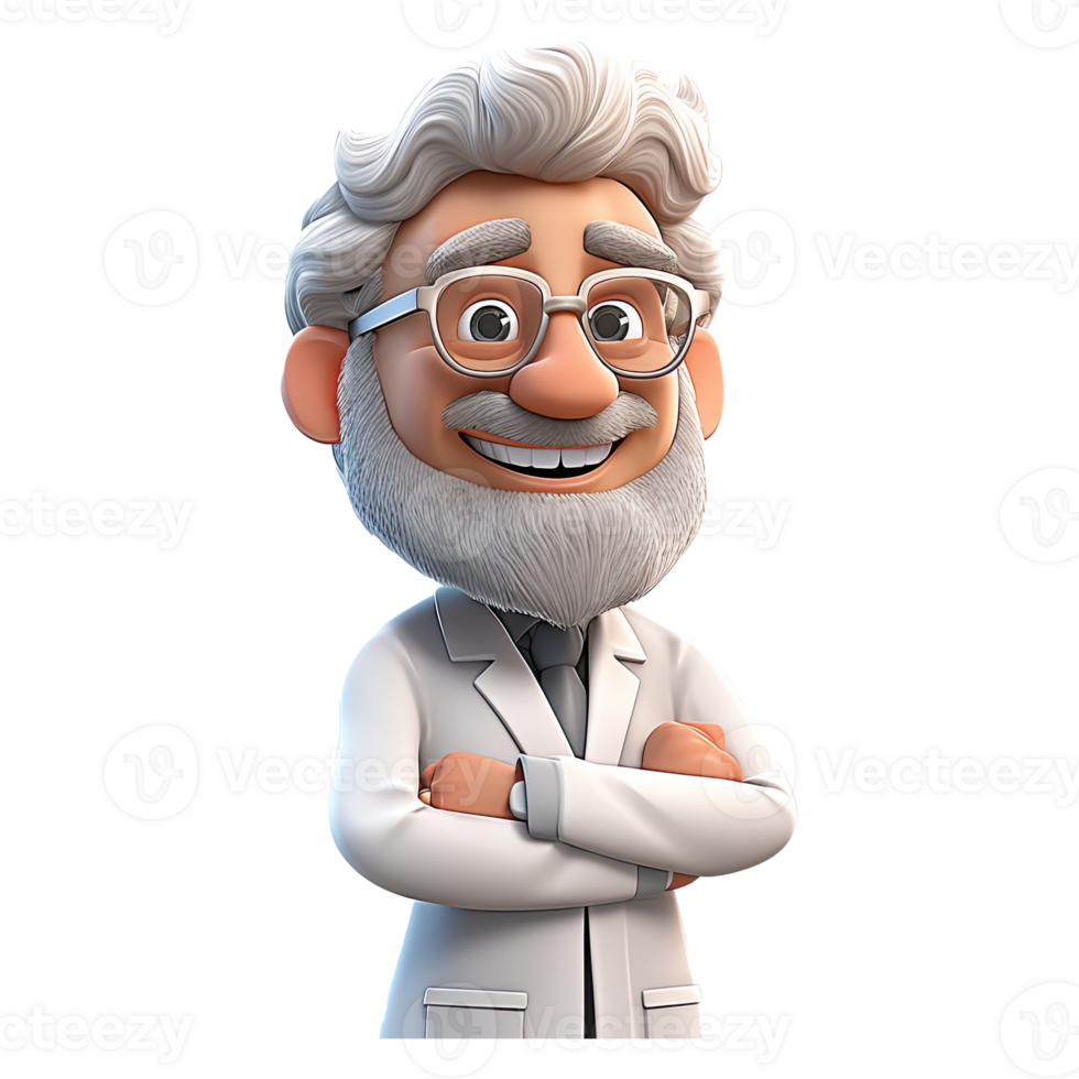 3D Happy cartoon doctor. Cartoon doctor on transparent background. png