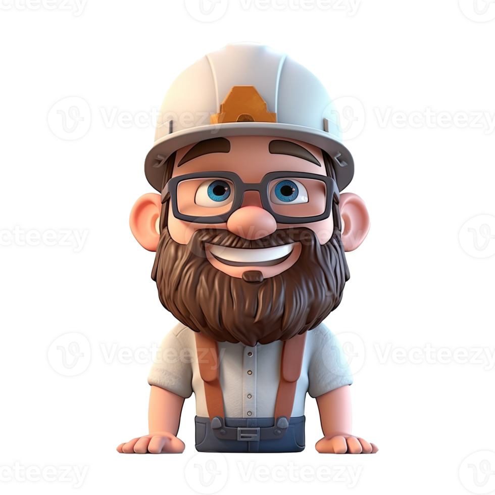 3D cartoon engineer on transparent background. png