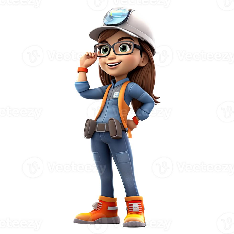 3D cartoon engineer on transparent background. png