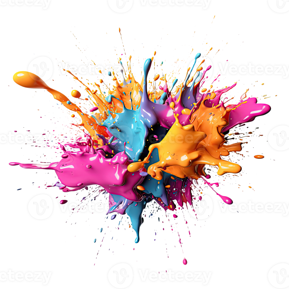 Abstract colorful paint splash on transparent background. png