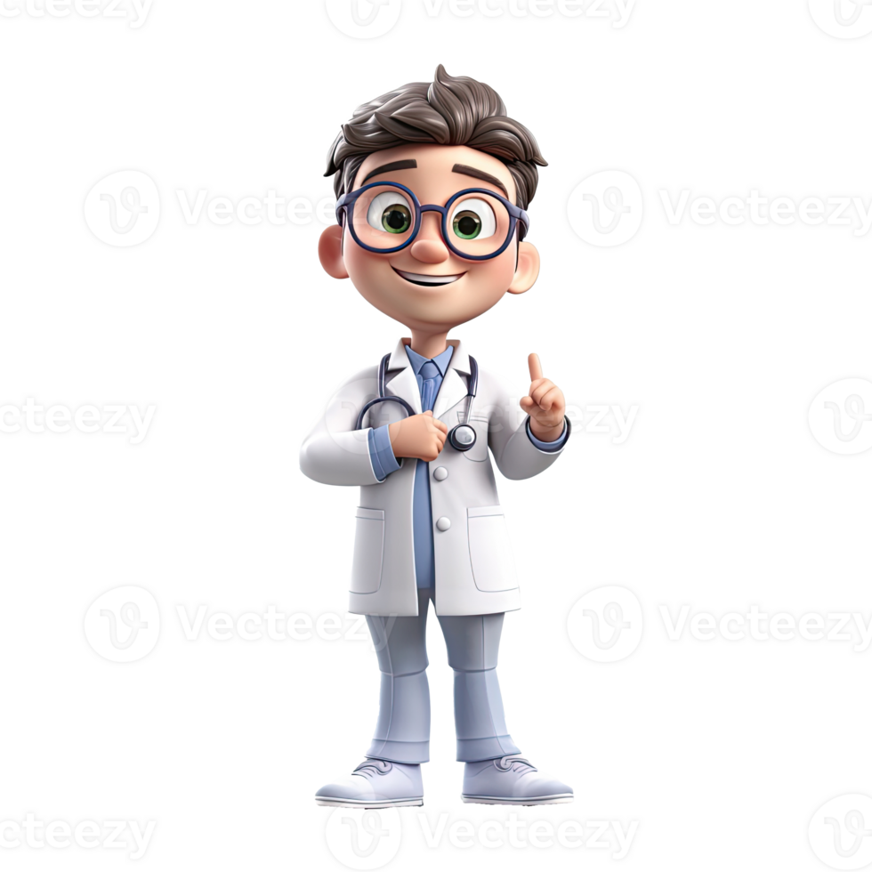3D Happy cartoon doctor. Cartoon doctor on transparent background. png