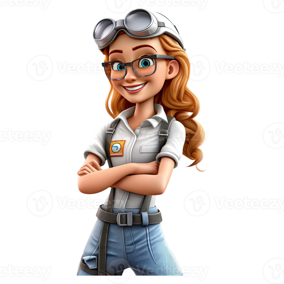 3D cartoon engineer on transparent background. png