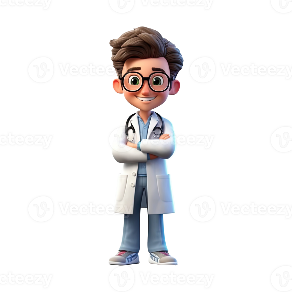 3D Happy cartoon doctor. Cartoon doctor on transparent background. png