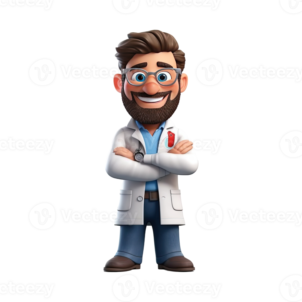 3D Happy cartoon doctor. Cartoon doctor on transparent background. png