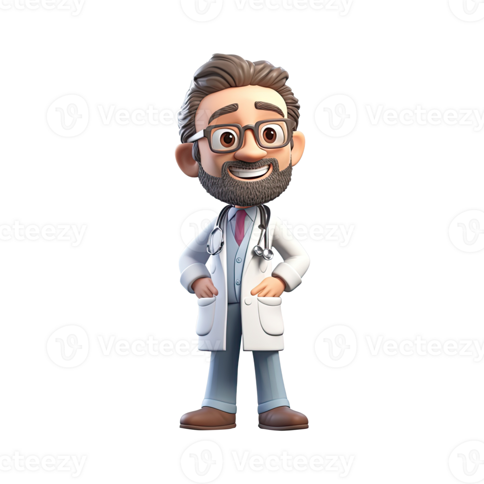3D Happy cartoon doctor. Cartoon doctor on transparent background. png