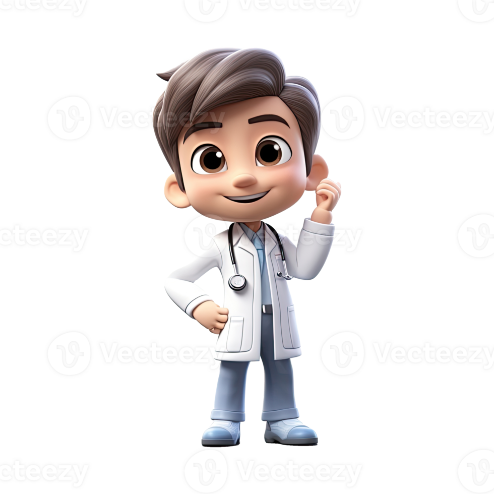 3D Happy cartoon doctor. Cartoon doctor on transparent background. png