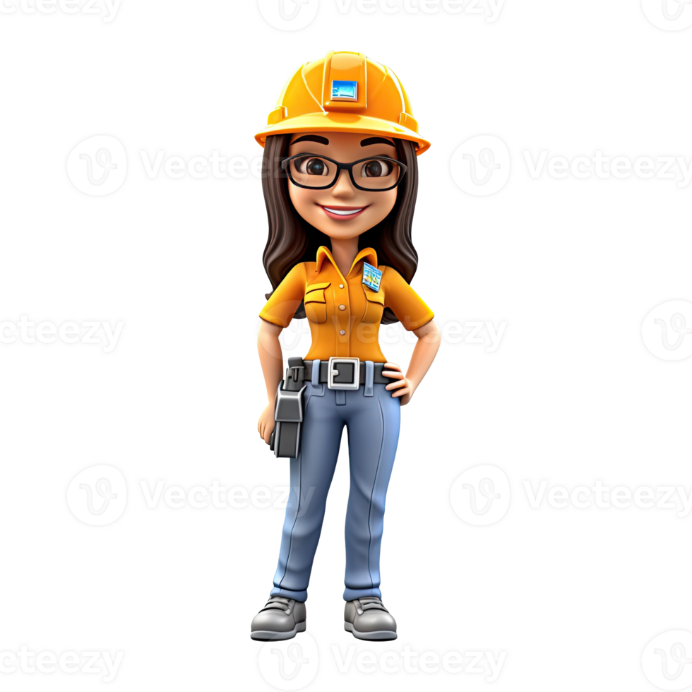 3D cartoon engineer on transparent background. png