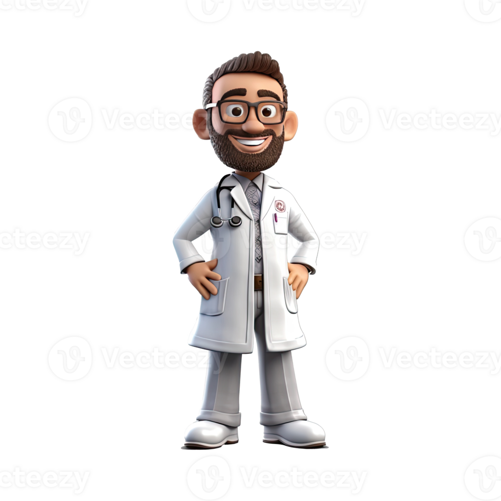 3D Happy cartoon doctor. Cartoon doctor on transparent background. png