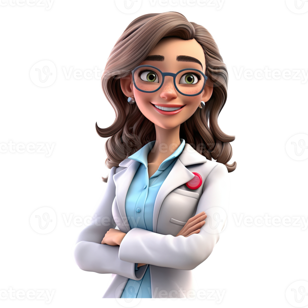 3D Happy cartoon doctor. Cartoon doctor on transparent background. png