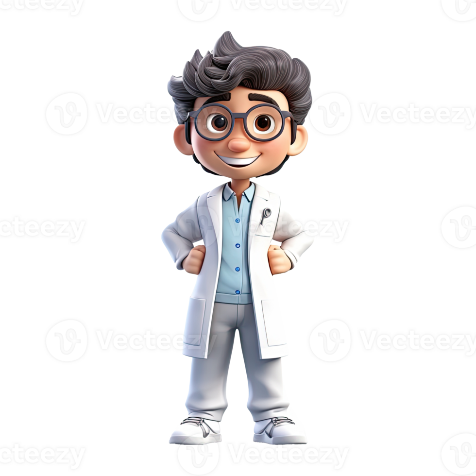 3D Happy cartoon doctor. Cartoon doctor on transparent background. png