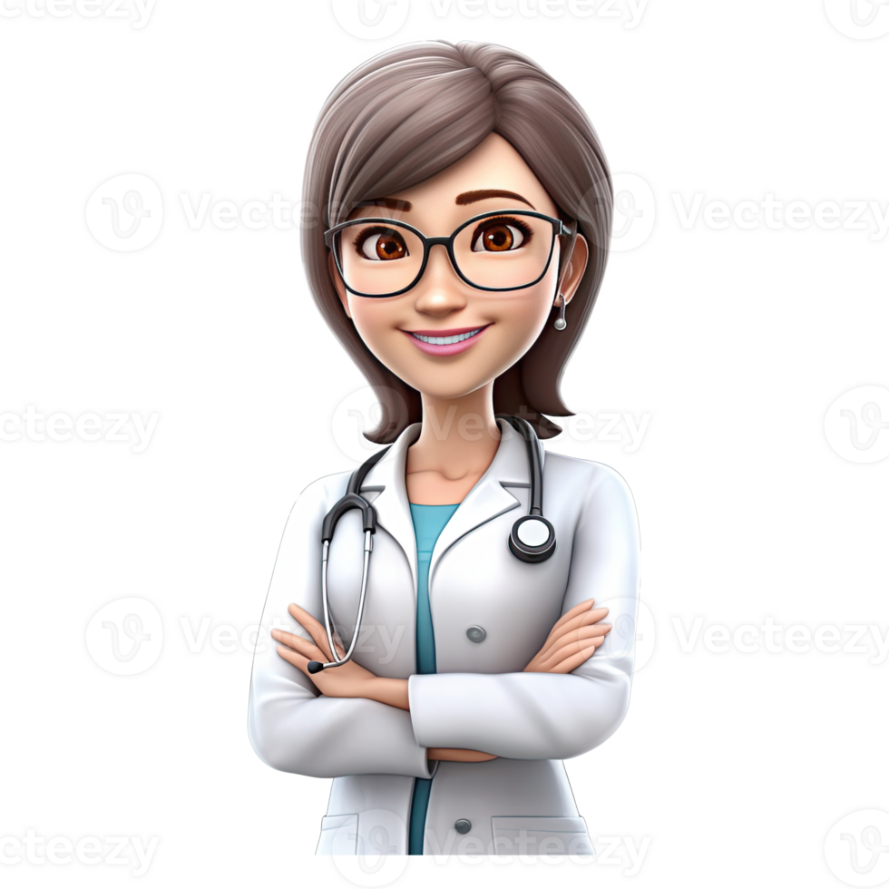 3D Happy cartoon doctor. Cartoon doctor on transparent background. png