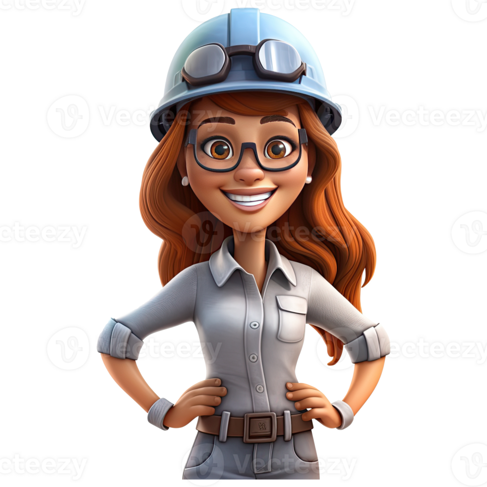 3D cartoon engineer on transparent background. png