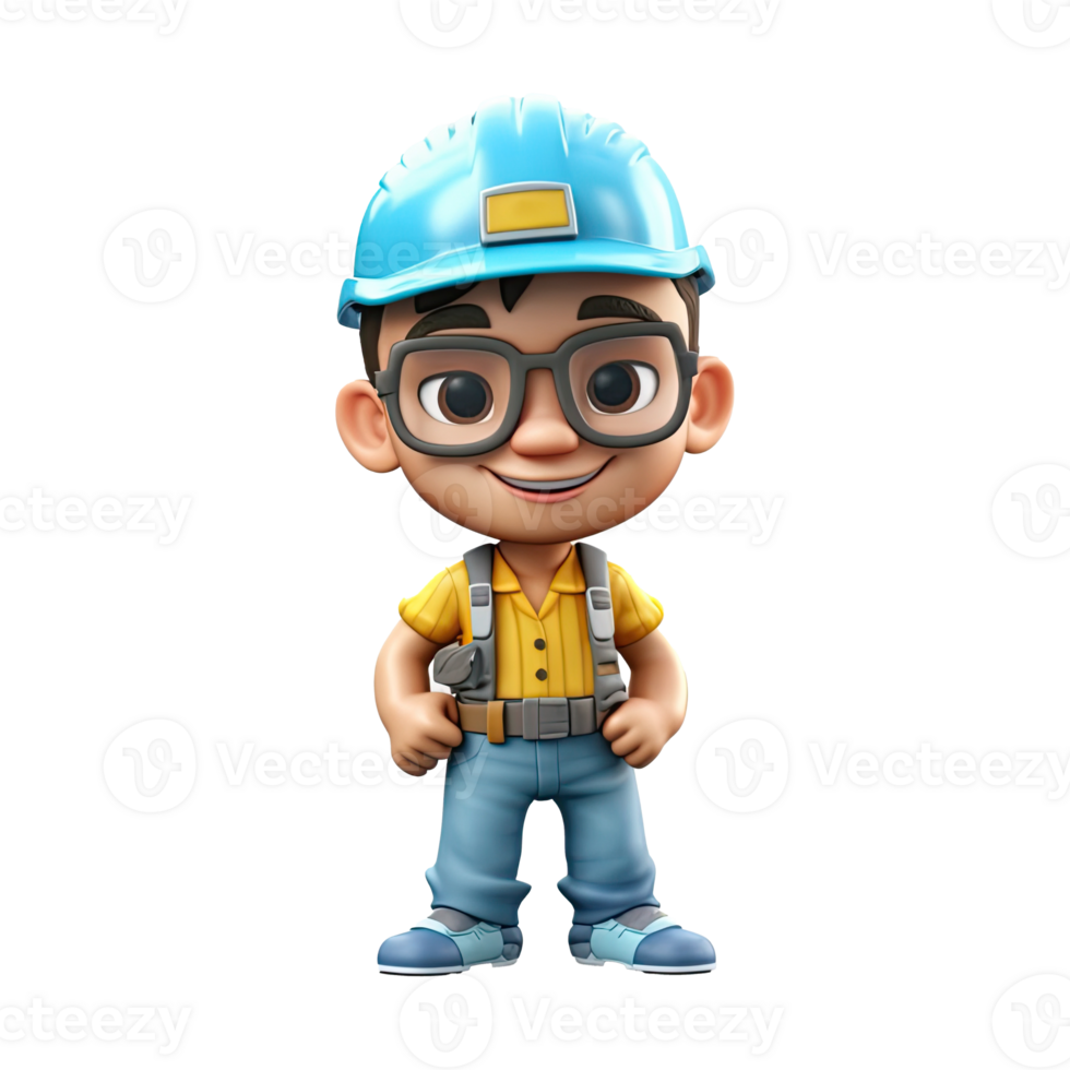 3D cartoon engineer on transparent background. png