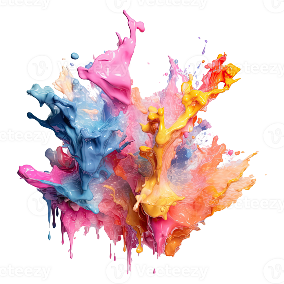 Abstract colorful paint splash on transparent background. png