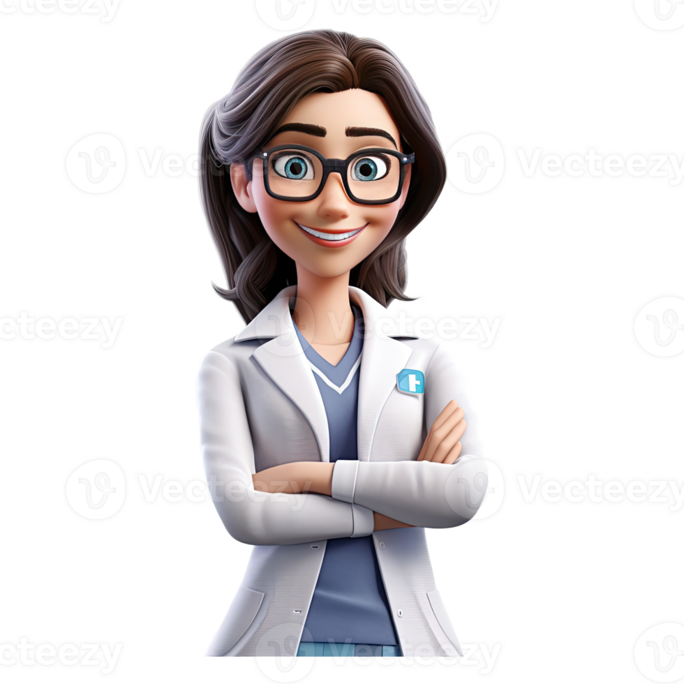 3D Happy cartoon doctor. Cartoon doctor on transparent background. png