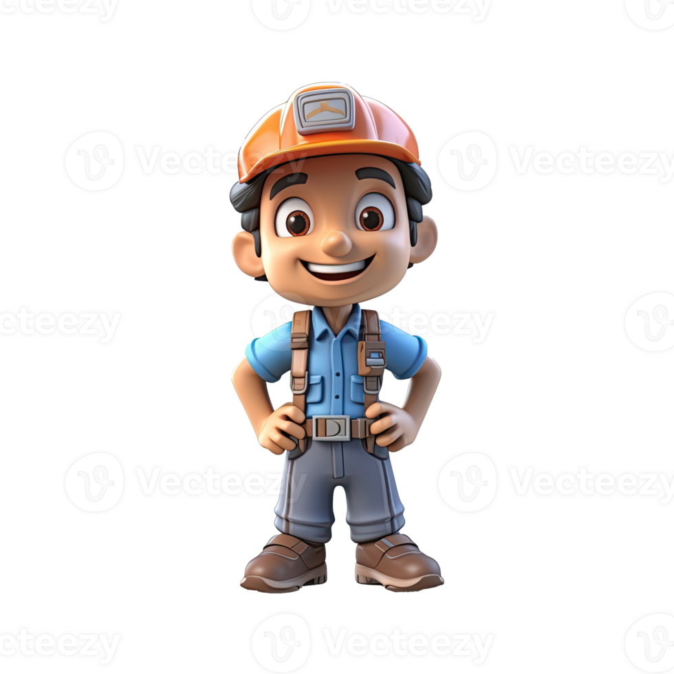 3D cartoon engineer on transparent background. png