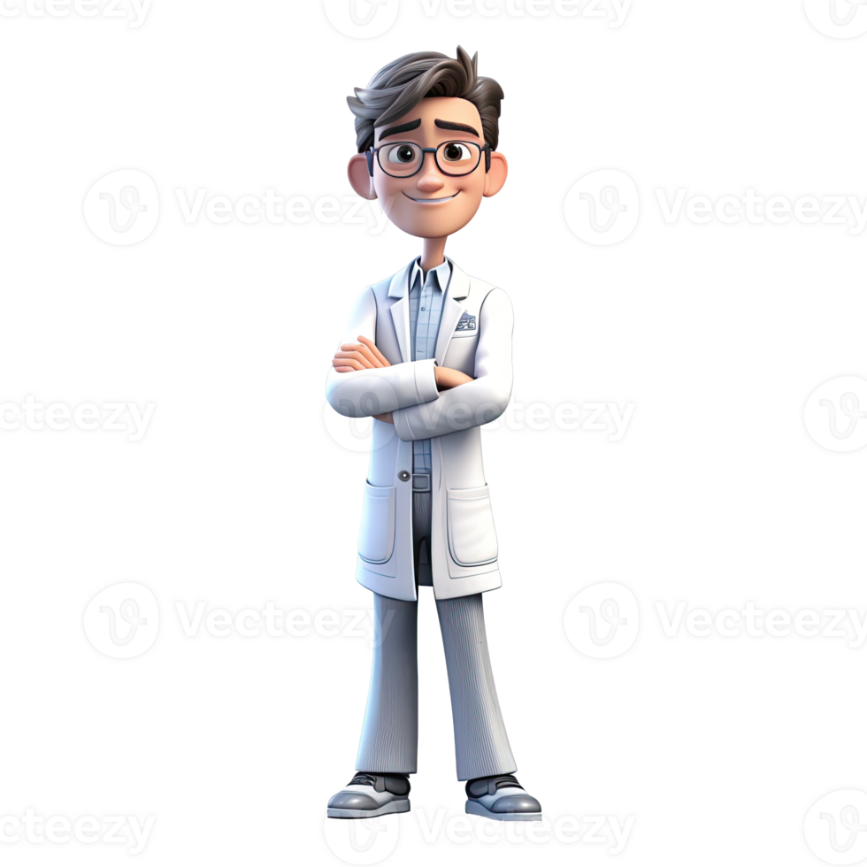 3D Happy cartoon doctor. Cartoon doctor on transparent background. png