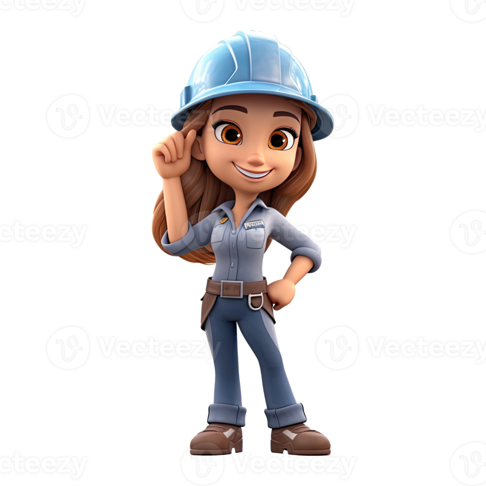 3D cartoon engineer on transparent background. png