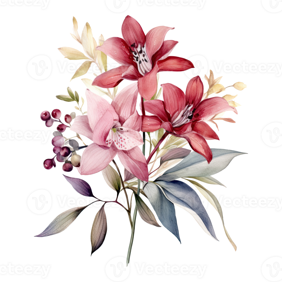 Watercolor botanical illustration on transparent background. png