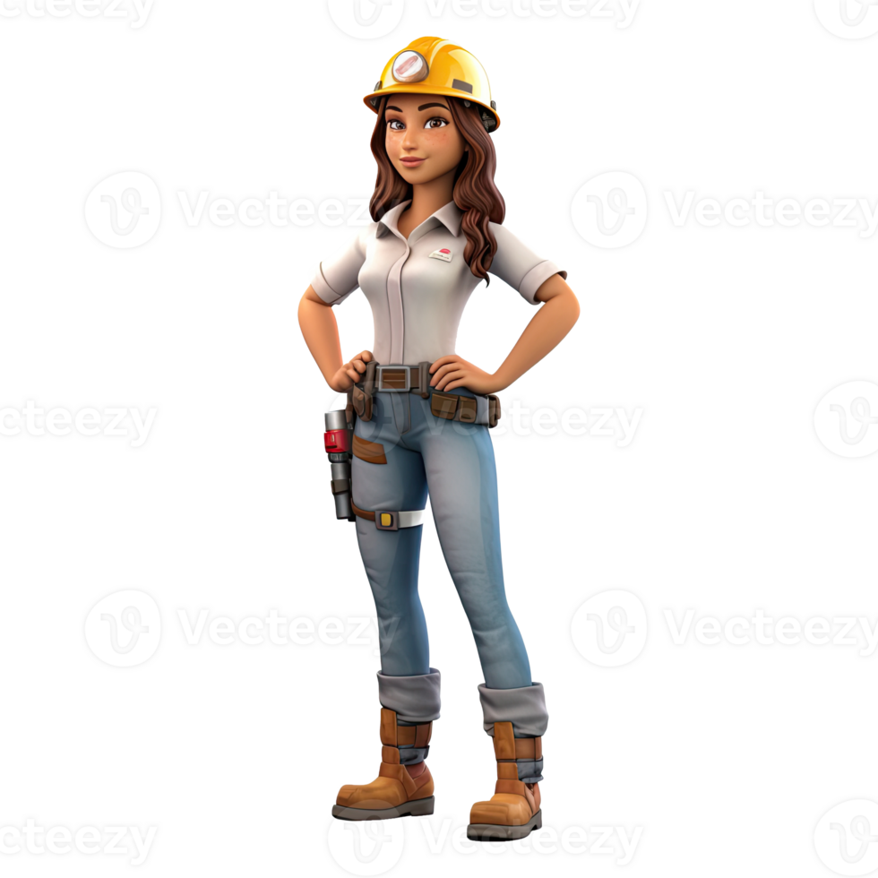 3D cartoon engineer on transparent background. png