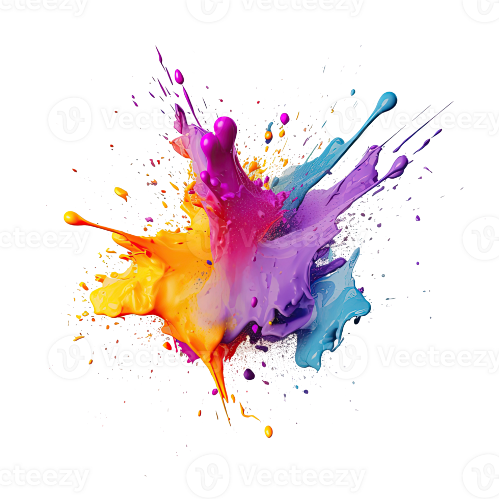 Abstract colorful paint splash on transparent background. png